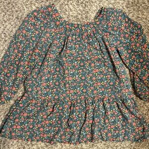 Cat & Jack Girls Size Medium 7/8 Long Sleeve Shirt Pockets Floral Red Green